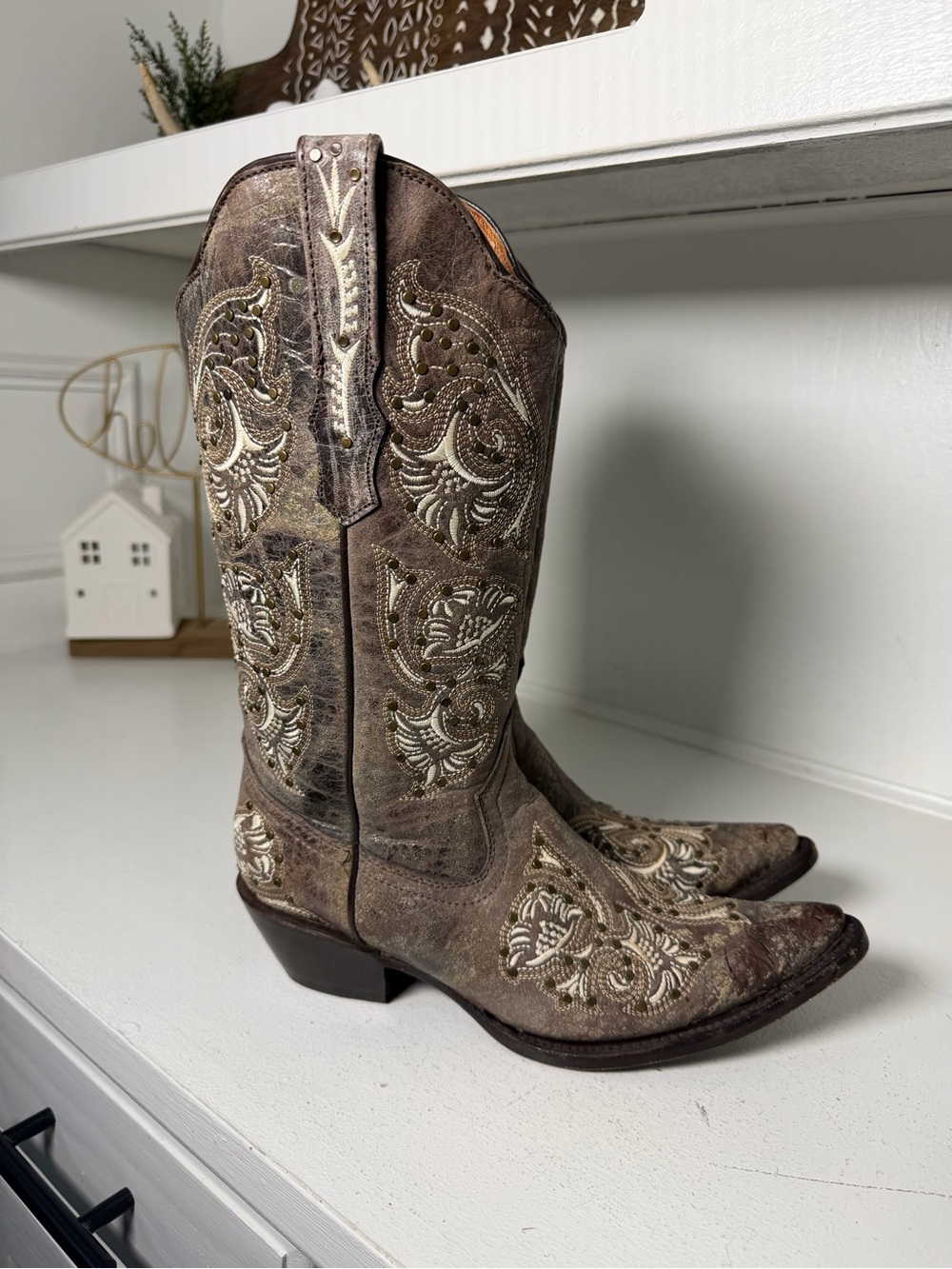 Gypsy Girl Womens 7 Brown Embroidered Cowboy Boots Snip Toe Western Leather - Picture 5 of 9